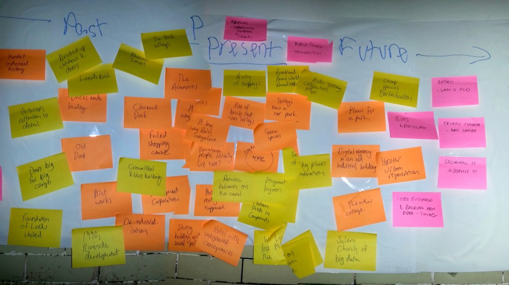 Sticky notes on wall at Wharf Street