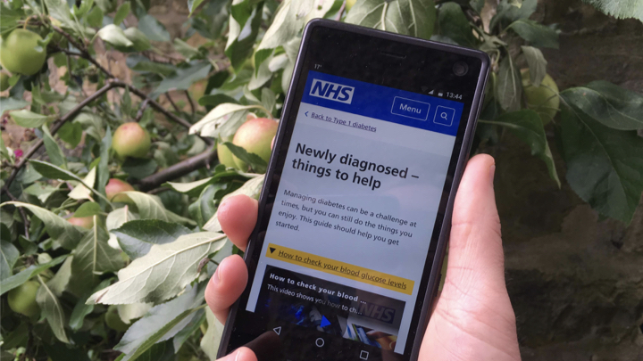 NHS website page on phone: Newly diagnosed - things to help